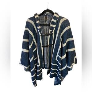 Elon Blue & White Striped Hooded Cape One Size